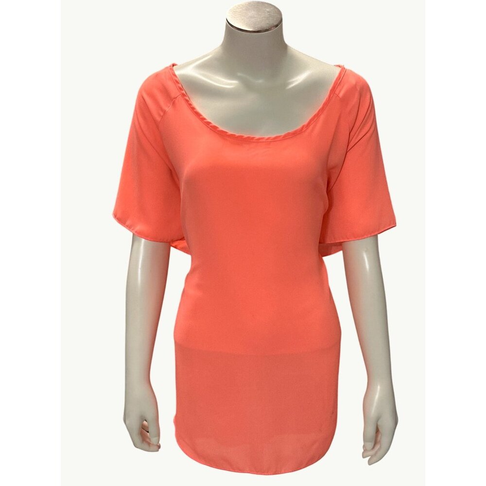 Absolute Angel New York Coral Sheer Blouse Medium Trendy Stylish Clothing